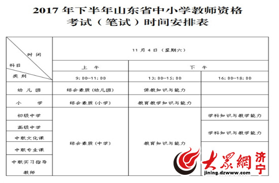 史欣欣)近日,记者从济宁市教育招生考试中心获悉,2017年下半年中小学