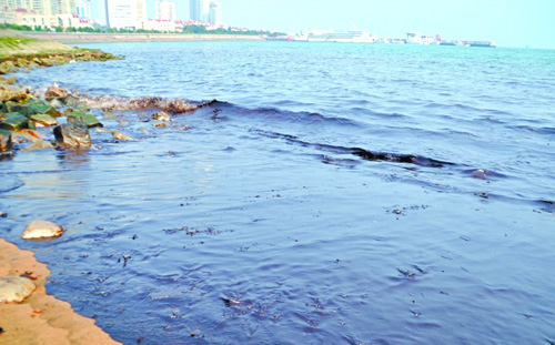 青岛海面出现大片油污带 海事局排查原因(图)