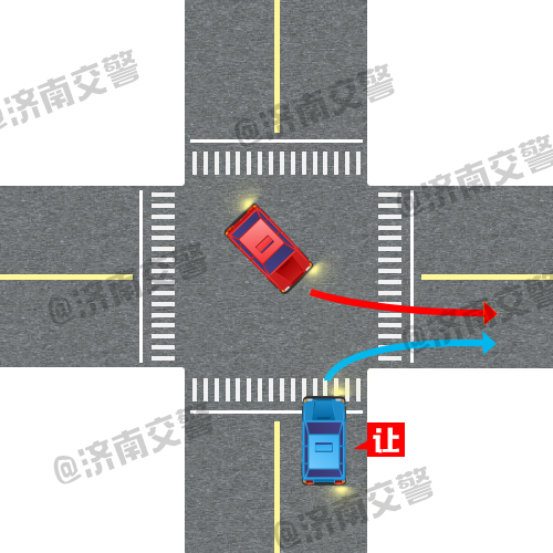 路口文明交通六让之5.4无灯警 右转让左转