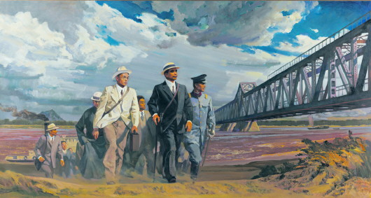 杨松林《孙中山视察黄河大桥》油画 210cm×400cm