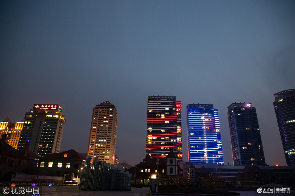 山東煙臺城市亮化提升 都市夜景絢麗多彩惹人醉