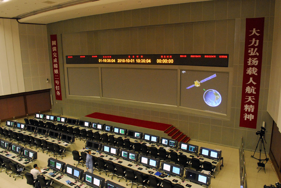 嫦娥二号发射前的北京飞控中心